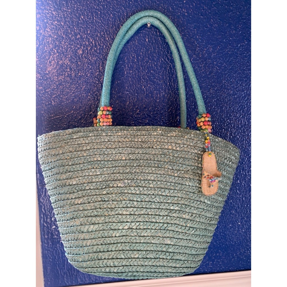 Cappelli Straworld Inc. Aqua Straw Handbag Tote‎ Purse Raffia Lined Beachy